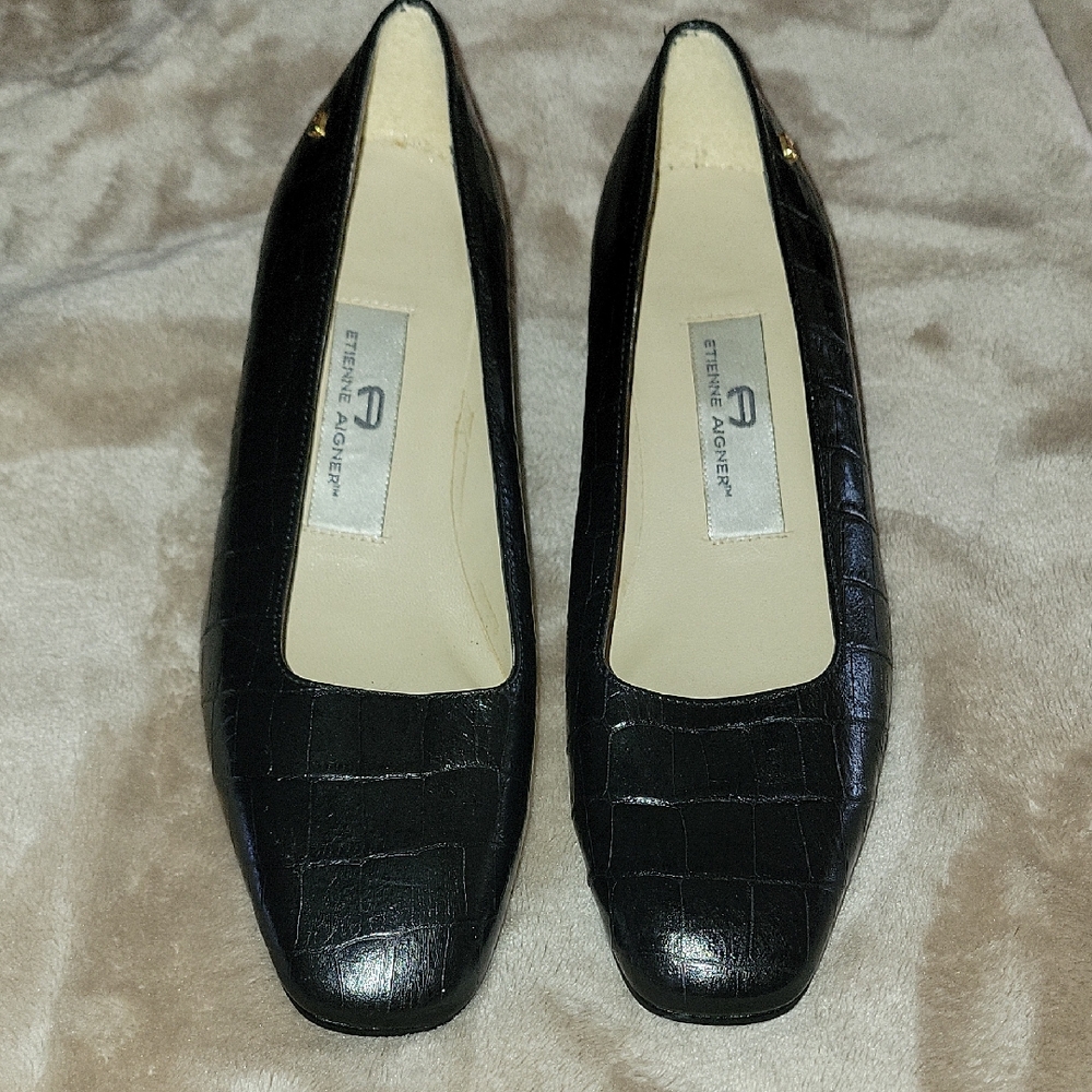 Etienne Aigner Black Croc-Embossed  Heels